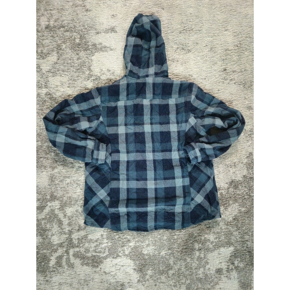 Wolverine Shirt Jacket WOMANS XL Blue Plaid Hooded Flannel Fleece Lined Workwear